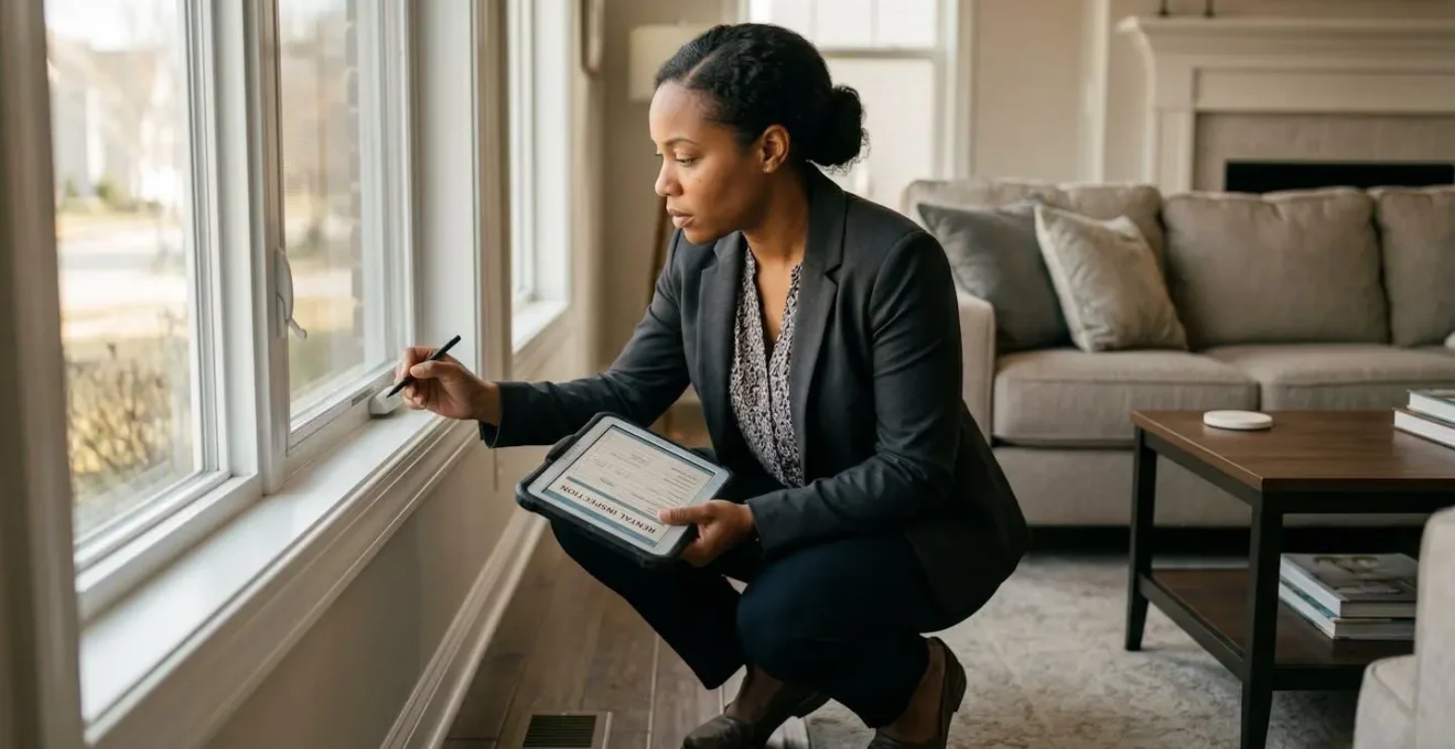Property manager professionnel effectuant l'inspection d'un bien immobilier avec tablette