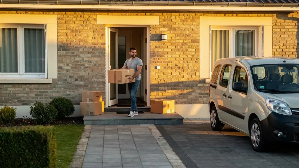 Un homme transporte un carton dans sa nouvelle maison lors de l'emménagement.